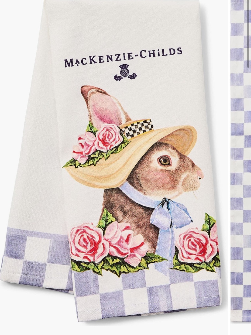 MacKenzie-Childs Rabbit with Bonnet Printed Dish Towel | NWT